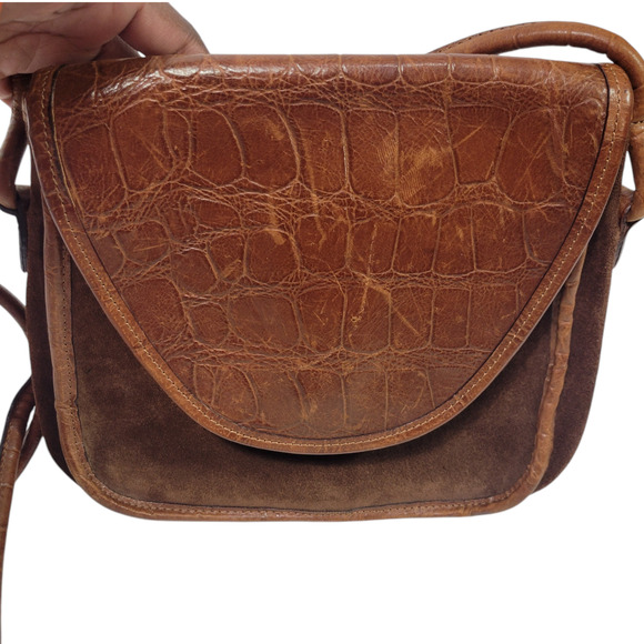 Vintage Enzo Angiolini Saddle Bag Dark Brown Crossbody Leather Suede Embossed - Picture 9 of 16